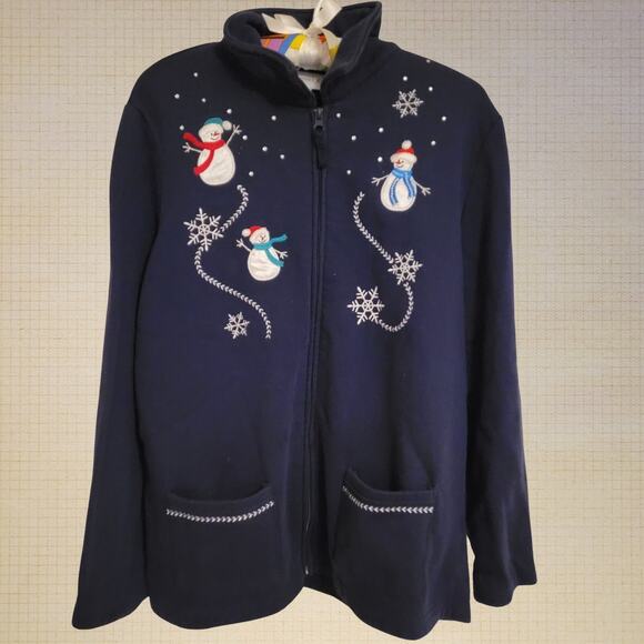 Breckenridge Full Zip Christmas Holiday Ugly Cardigan Sweater Blue Womens Large - Picture 1 of 9